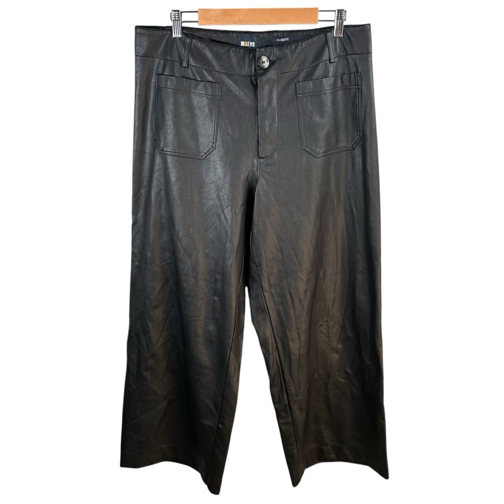 Anthropologie Maeve The Colette Pants Black Faux Leather Women Size 16